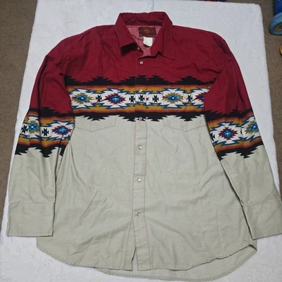 VTG 90’s Rustler Wrangler Aztec Western Pearl Snap Button Up Shirt Large - Image 1 of 4