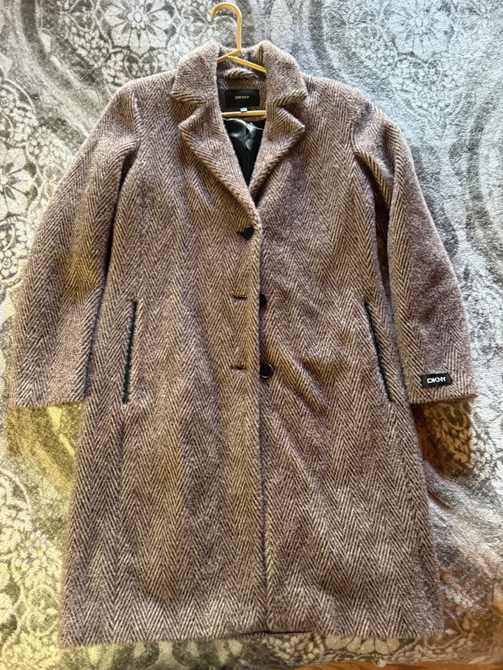 Abrigo DKNY Mujer Espiga Tacto Suave Caminante Guisante Granate Ciruela Blanco Mediano Foto 1 de 2