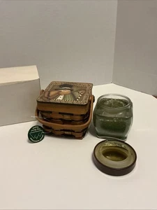 Crazy Mountain Small Square Prim Snowman Basket w Green Candle - Picture 1 of 5