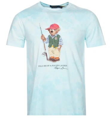 Hombres Polo Ralph Lauren Calce Ajustado Oso Pesca Tie-Dye Azul Camiseta Talla Mediana M Foto 1 de 4