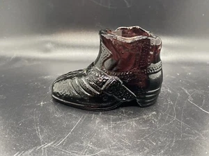 Vintage Purple Glass Shoe, Cute Amethyst Glass Ankle Boot w/ Buckle - Picture 1 of 8