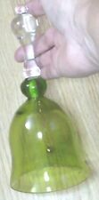 BEAUTIFUL Vintage Emerald Green Glass Bell With Clear Glass Handle 7.5" Tall G2