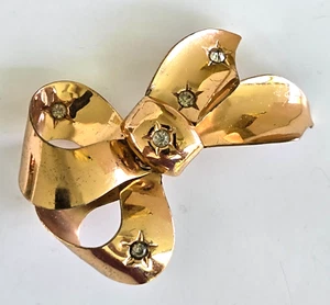 Vintage Klar Strass 3D Band Messing Messing Gold Ton Pin 2,25" - Bild 1 von 4