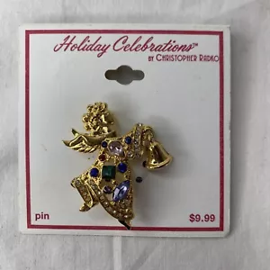 De colección Celebraciones Festivas Christopher Radko Estrás Ángel con Campana Broche Prendedor - Imagen 1 de 4