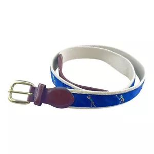 Cintura uomo vintage anni 90 motivo swing golf taglia 42" bordo vera pelle bianco blu - Foto 1 di 4