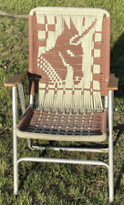 Vintage Woven Yarn Macrame Lawn Chair Unicorn Design w/ Rust & Wear Brown Tan