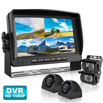 9" Quad Monitor DVR Recorder 4x Side Rear View Backup Camera For Truck Caravan - Image 1 of 4