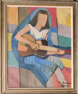 Waldemar Berg (1899-?): GUITAR PLAYING WOMAN, original oil painting - Picture 1 of 8