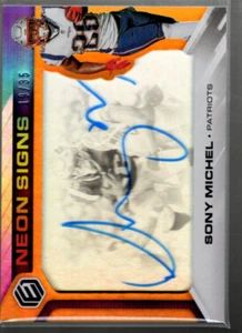 B4220- 2019 Panini Elements Neon Signs Tier 1 Orange #31 Sony Michel Auto /35 - Picture 1 of 2