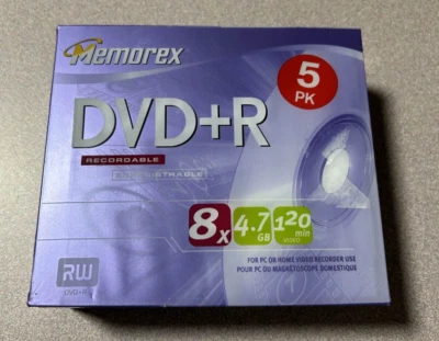 New! Memorex DVD+R 5 Pack 8x 4.7GB 120 Min Recordable Blank DVDs Blank Media - Image 1 of 3