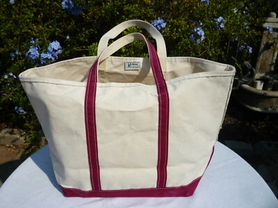XL Vintage LL BEAN Boat & Tote 26" x16x10 Enorme Rígido Bolso de Lona Natural Borde Rojo Foto 1 de 4