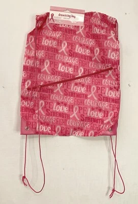 NWT Breast Cancer Awareness Drawstring Backpack Bag Zipper 14”x17” Love Strength - Image 1 of 4