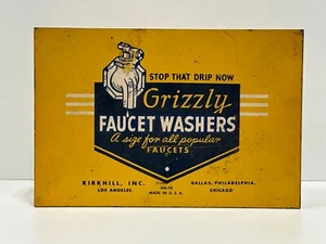 Vintage Advertising Kirkhill Grizzly Faucet Washer Metal Tin collectible - Bild 1 von 8