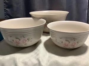 Vintage Pfaltzgraff Tea Rose Stoneware Nesting Serving Mixing Bowl Set of 3 - Picture 1 of 21