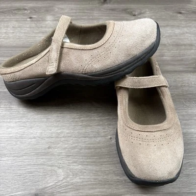 L.L. Bean Shoe Womens Size 9 Tan Suede Lined Mary Jane Adjustable Strap Comfort - Image 1 of 4