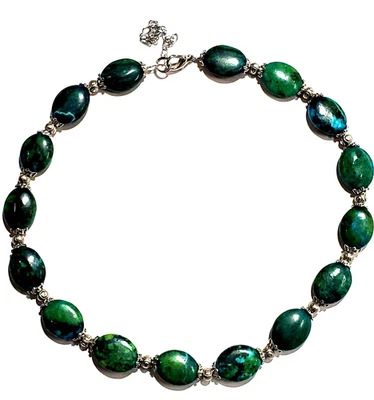 Collar de piedra verde azul crisocola tono plata cuentas margarita garganta chakra 17" Foto 1 de 3