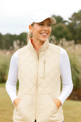 Lauren Ralph Lauren Vest Women's L Tan & Red Reversible Classic Quilted Full Zip - Image 1 of 4