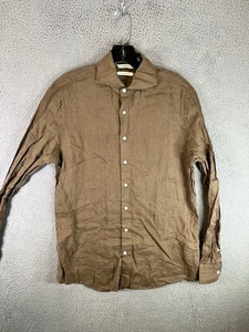 Suitsupply Shirt Men's Small 14.5/15 - 37/38 Beige Linen Long Sleeve Button Up - Picture 1 of 11