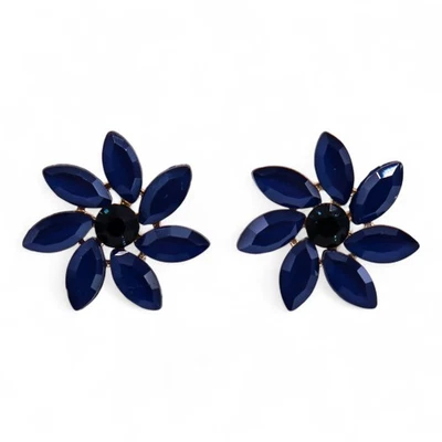 Elegant Royal Blue Glass Earrings – Flower Dangle Women’s Jewelry - Image 1 of 4