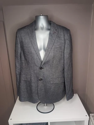 Ted Baker Men’s Cotton Linen Herringbone Grey Blazer Suit Jacket Size 4 Exl - Image 1 of 4