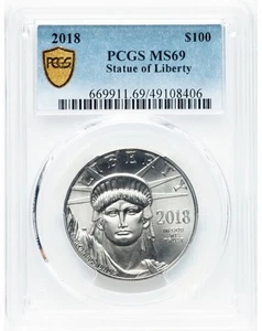 U.S. 2018 $100 LIBERTY PLATINUM EAGLE COIN, 1 OUNCE , PCGS CERTIFIED MS-69 - Picture 1 of 2