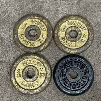 4 - 3lbs Vintage Weider Barbell Iron Weight Gym Standard Plates 1" Hole - Image 1 of 4