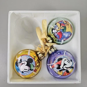 Disney Christmas Tree Ornament Balls Glass Set Of 3 Mickey Minnie & Pluto   - Picture 1 of 11