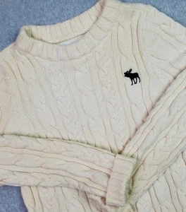 Vintage Abercrombie & Fitch Sweater Men's Med Cream Cable Knit Wool Alpaca Logo - Foto 1 di 14
