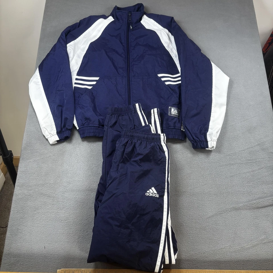 De colección Adidas Traje de Pista Para Hombre Pequeño Azul Marino Blanco Calentamiento Chaqueta Pantalones 3 Rayas Foto 1 de 4
