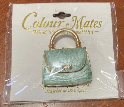 Nuevo Bolso de Mano Cartera Moda Pintado a Mano Verde Esmalte Prendedor Broche Oro 18K Capas Foto 1 de 2
