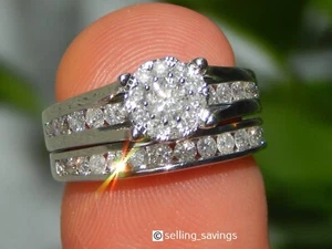 14K WHITE GOLD EFFY 1.48 TCW DIAMOND WEDDING RING & BAND SET SIZE 6.75  -10 GRAM - Picture 1 of 7