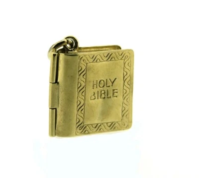 9 ct charm holy bible yellow solid gold hinged opening empty inside vintage 1989 - Image 1 of 4