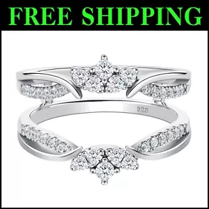 Rose Gold Plated Sterling Silver Guard Ring Enhancer with Cubic Zirconia - Picture 1 of 9
