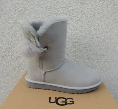 Botas UGG CINZA VIOLETA IRINA BLING BAILEY POM CAMURÇA/PELE DE CARNEIRO, EUA 10/UE 41 ~NOVO NA CAIXA - Imagem 1 de 4