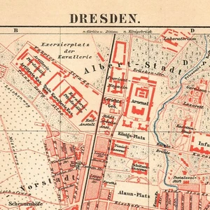 DRESDEN 1890 Original Vintage Antique map city plan Germany Deutschland - Picture 1 of 10