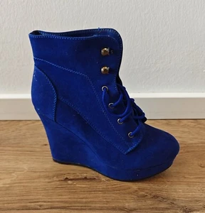 Trendy Damen Stiefeletten Ankle Boots Wedges Keilabsatz Plateau blau Gr. 37 - Bild 1 von 5