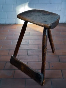 antiker Schemel Dreibein Werkstatthocker Melkschemel Stuhl um 1900 - Bild 1 von 16