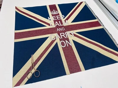 Bandera Union Jack aspecto retro Jacquard tapiz panel tela pancarta UK KEEP CALM Foto 1 de 4
