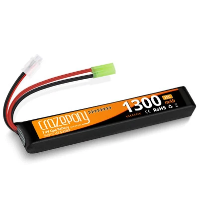 7,4V 1300mAh 25C Airsoft Hobby LiPo Akku Wiederaufladbarer Mini Tamiya Stecker - Bild 1 von 4
