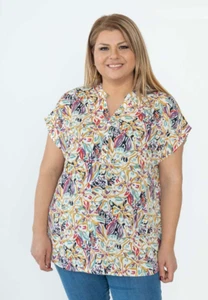 Blusa tunica donna forma curva gialla floreale maniche corte scollo V. Regno Unito 14-28 - Foto 1 di 11