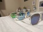 Set of three Clear Frame beach sunglasses- Blue. Green and Black