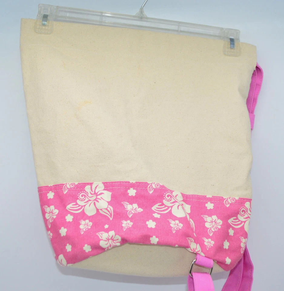 HYP Beige Pink Canvas Hawaiian Floral Duffle Travel Gym Bag Medium - Image 1 of 4
