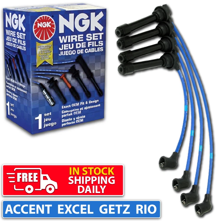 NGK Spark Plug Lead Cable Set for Hyundai Excel Accent Getz Kia Rio 1.4 1.5 1.6L - Imagem 1 de 2