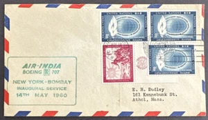 UN 1960 Air India Boeing 707 First Flight Cover NY to Bombay - Picture 1 of 2