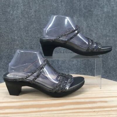 Abeo Sandals Womens 10 Snake Print Casual TStrap Slip On Heels Slide Gray Black - Image 1 of 4