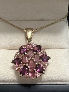 Estate STS 14K Yellow Gold 3.0tcw Pink Tourmaline Rhodolite Garnet Pendant 5.5g - Picture 1 of 7