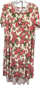 Nuevo con etiquetas Vestido LuLaRoe Mediano Rosa Crema Verde Floral Slinky Carly Swing - Imagen 1 de 9