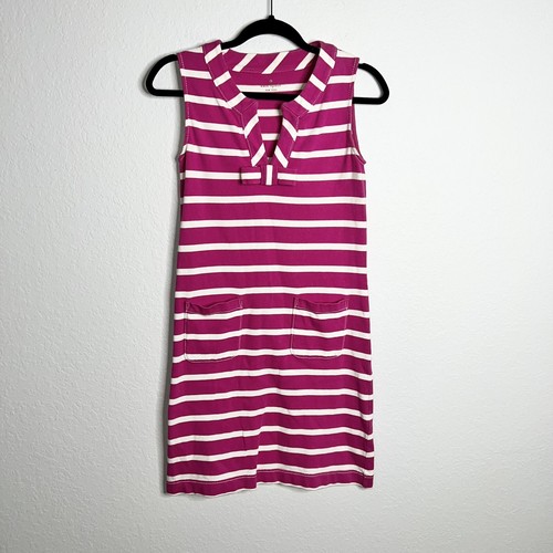 Abito donna Kate Spade piccolo fiocco davanti rosa bianco righe tubino preppy B26