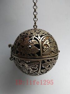 Collected China Tibet Old Silver Hand-made Flowers Birds Incense Sachet Pendant