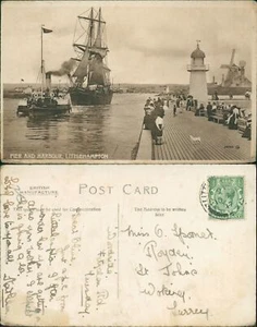 Littlehampton Pier & Harbour Valentines 1917 Cancel tall Ship Tug Steamer - Picture 1 of 2
